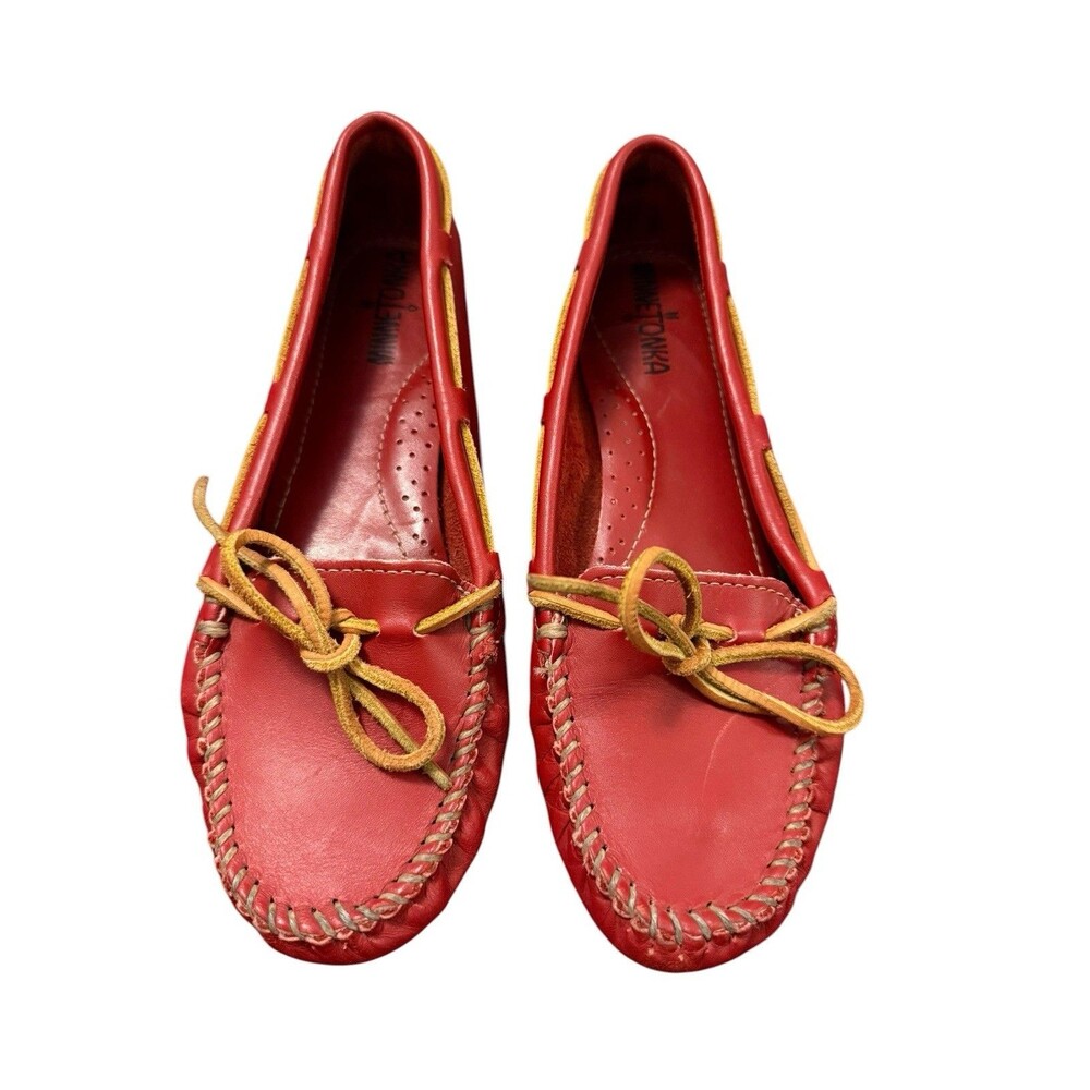 Minnetonka 616 Red Leather Moosehide Moccasin Loafers Boat Shoes Size 7.5